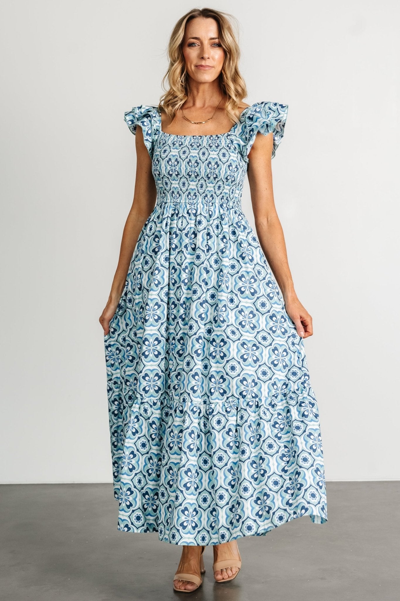 Zoey Smocked Maxi Dress | Blue Print - Baltic Born