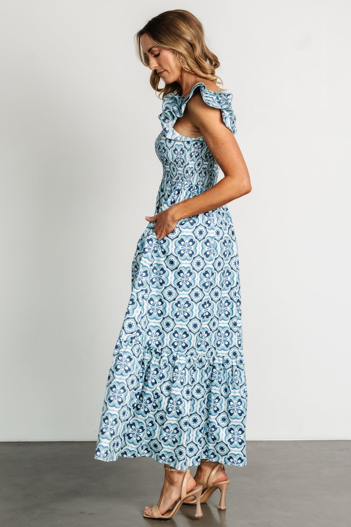 Zoey Smocked Maxi Dress | Blue Print - Baltic Born