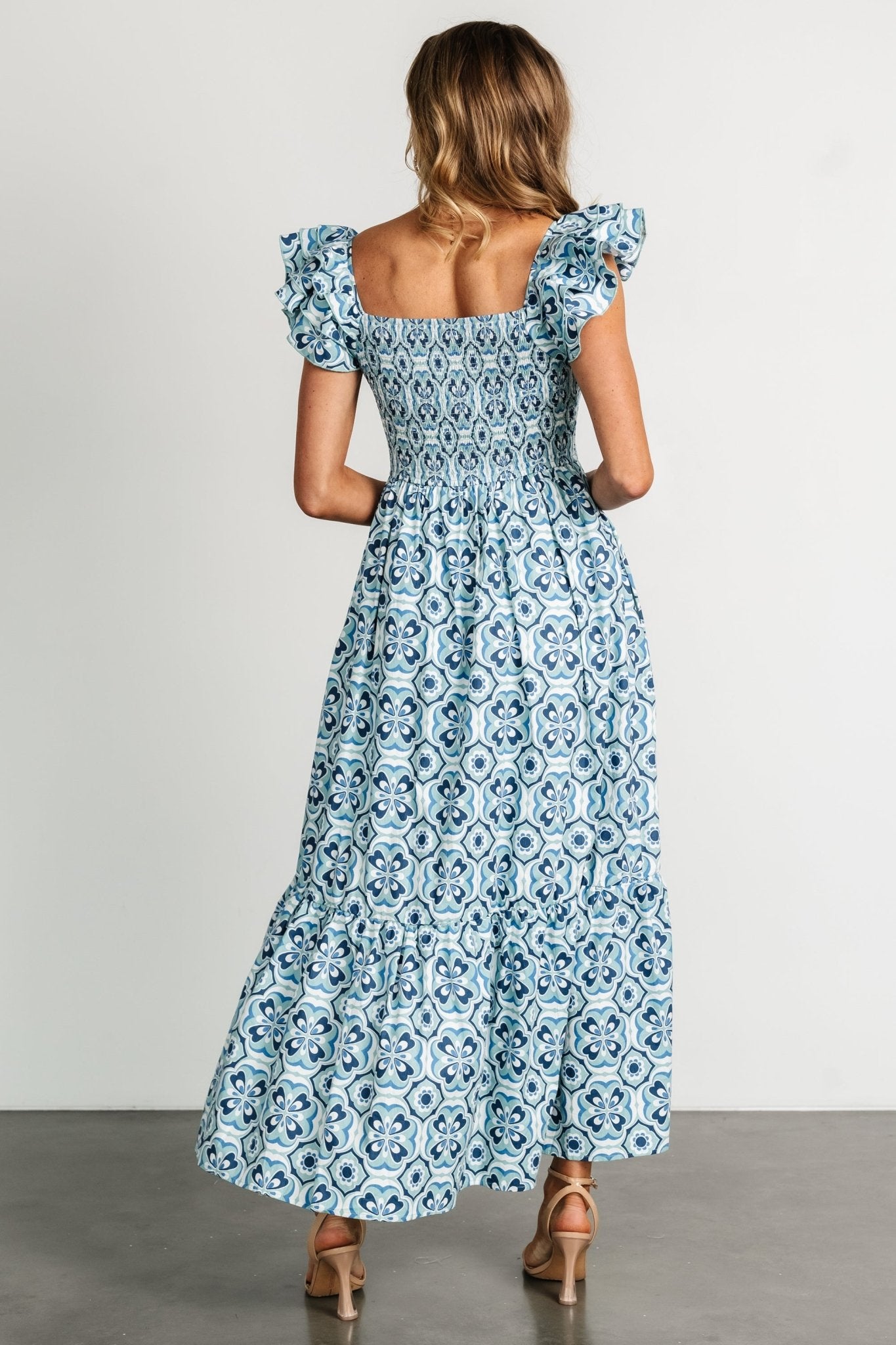 Zoey Smocked Maxi Dress Blue Print - Main Image