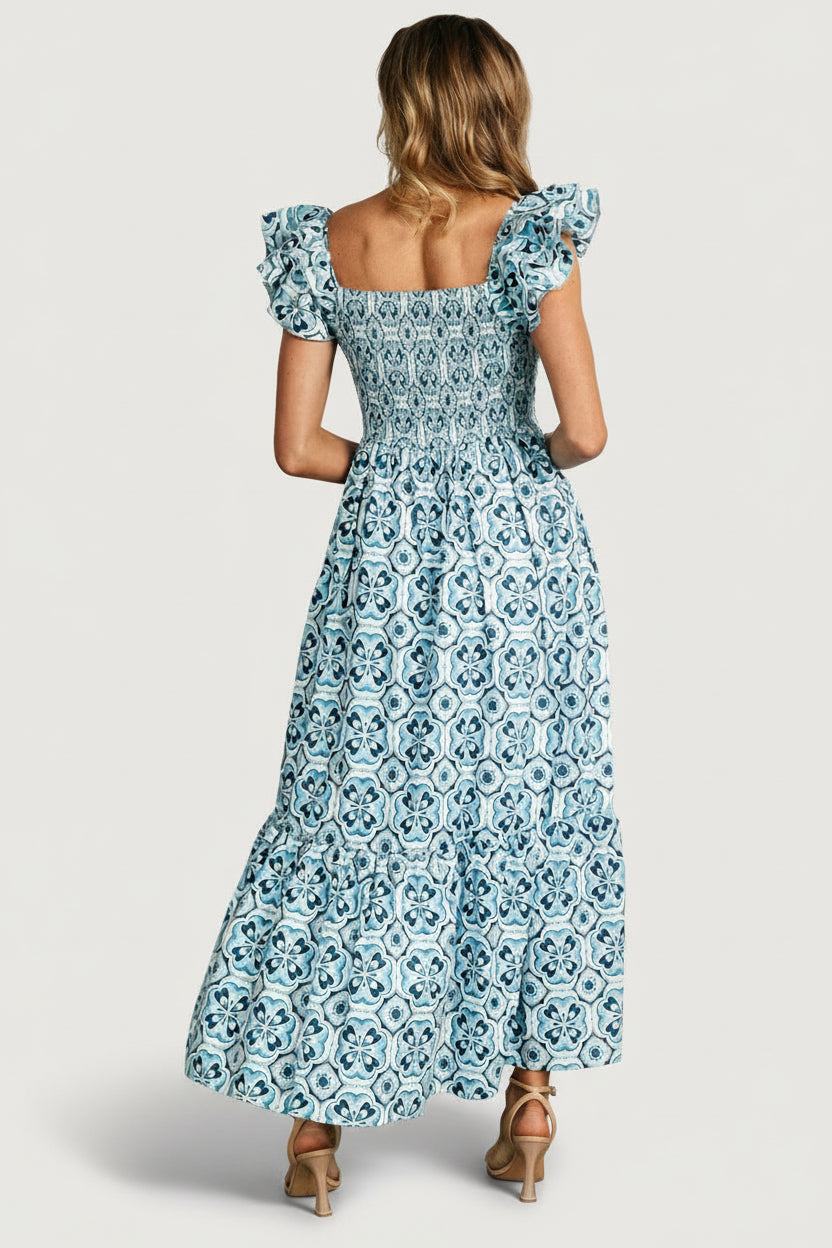 Baltic Born Womens Zoey Smocked Maxi Dress | Blue Print | Size: Medium Baltic Born Womens Zoey Smocked Maxi Dress | Blue Print | Size: Medium