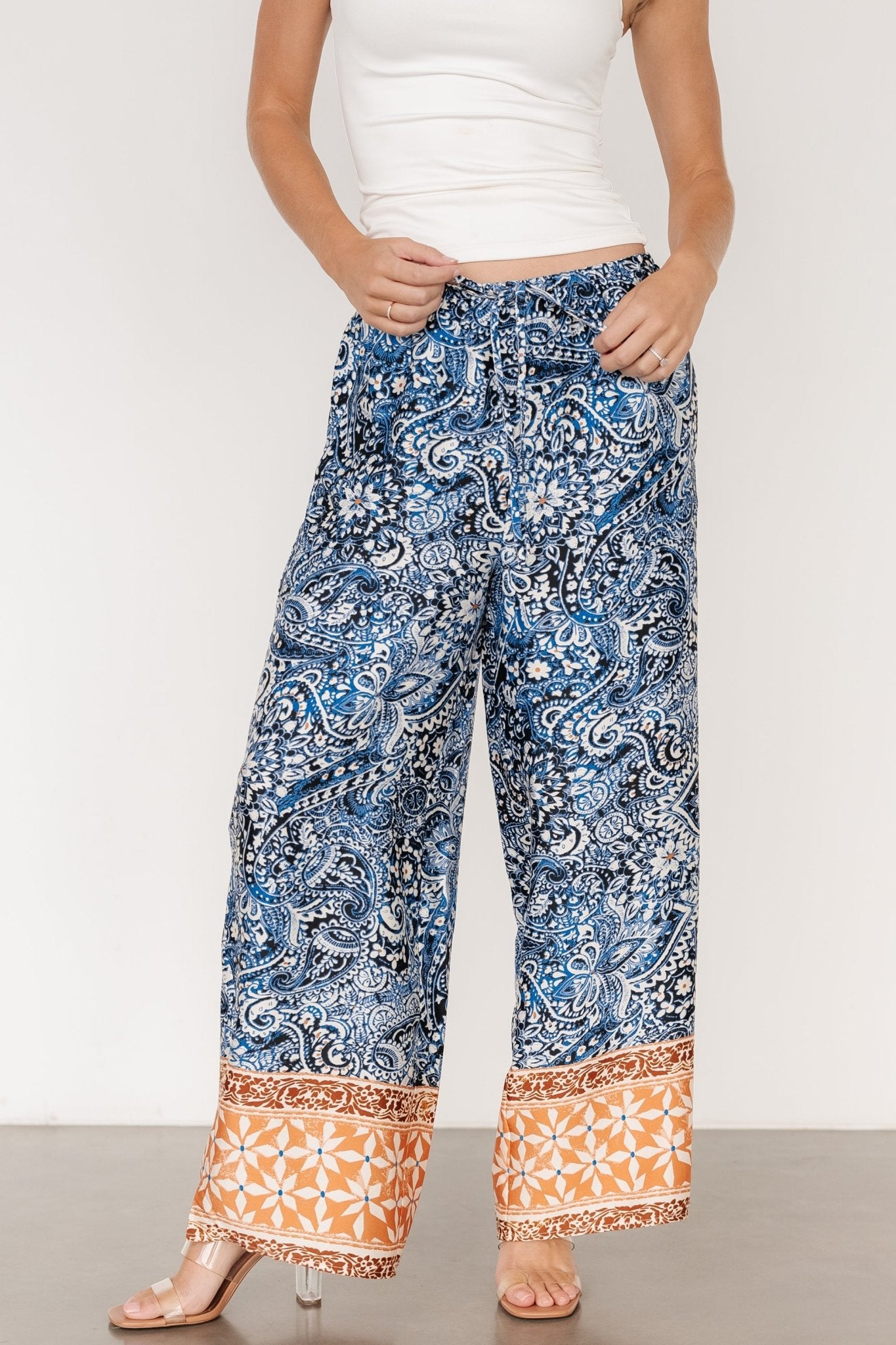 Zora Boho Satin Pants | Blue Multi Print - Baltic Born