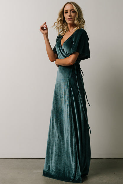 Meghan Velvet Wrap Maxi Dress | Persian Blue