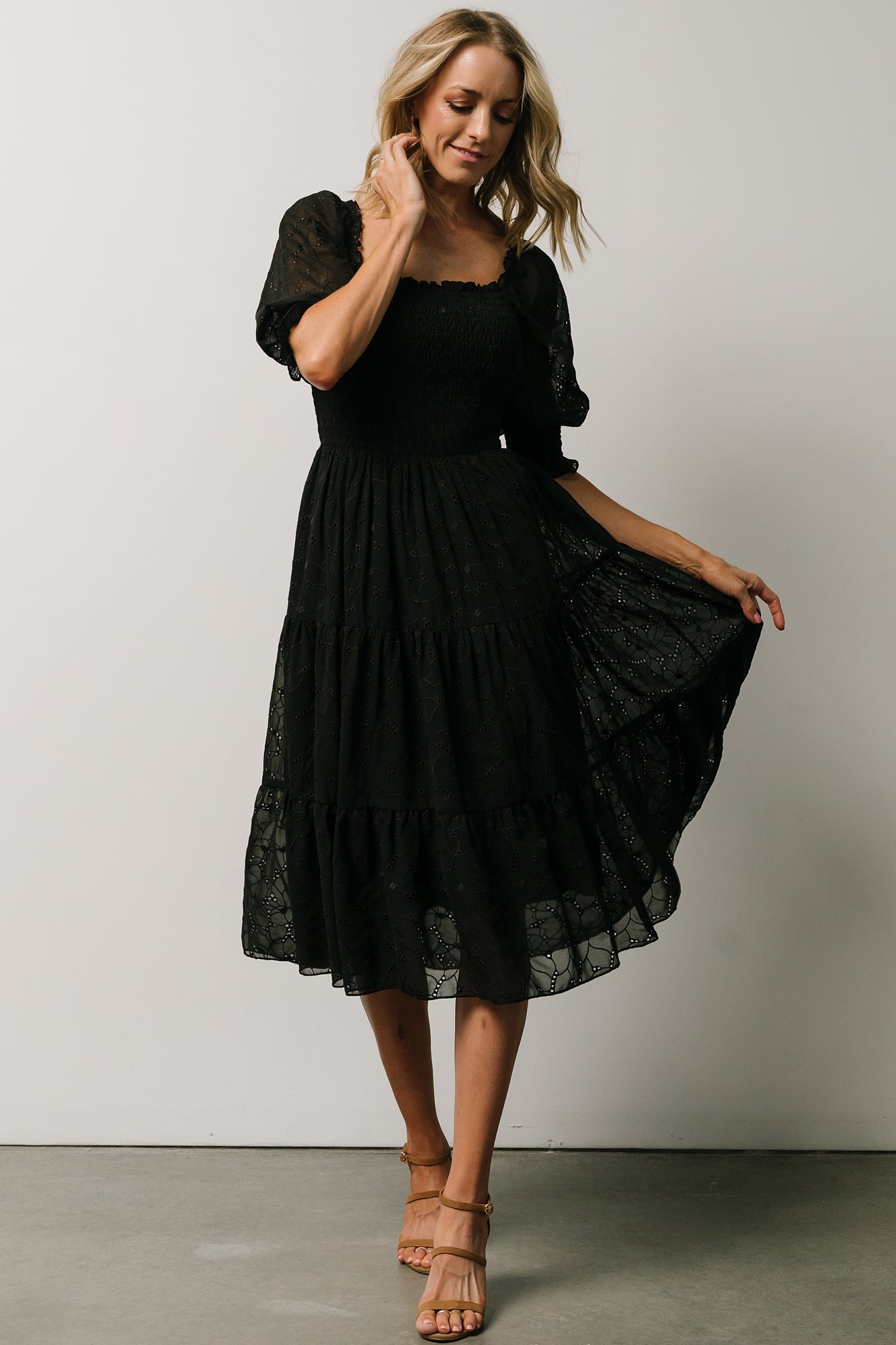 Hazel Eyelet Midi Dress | Black