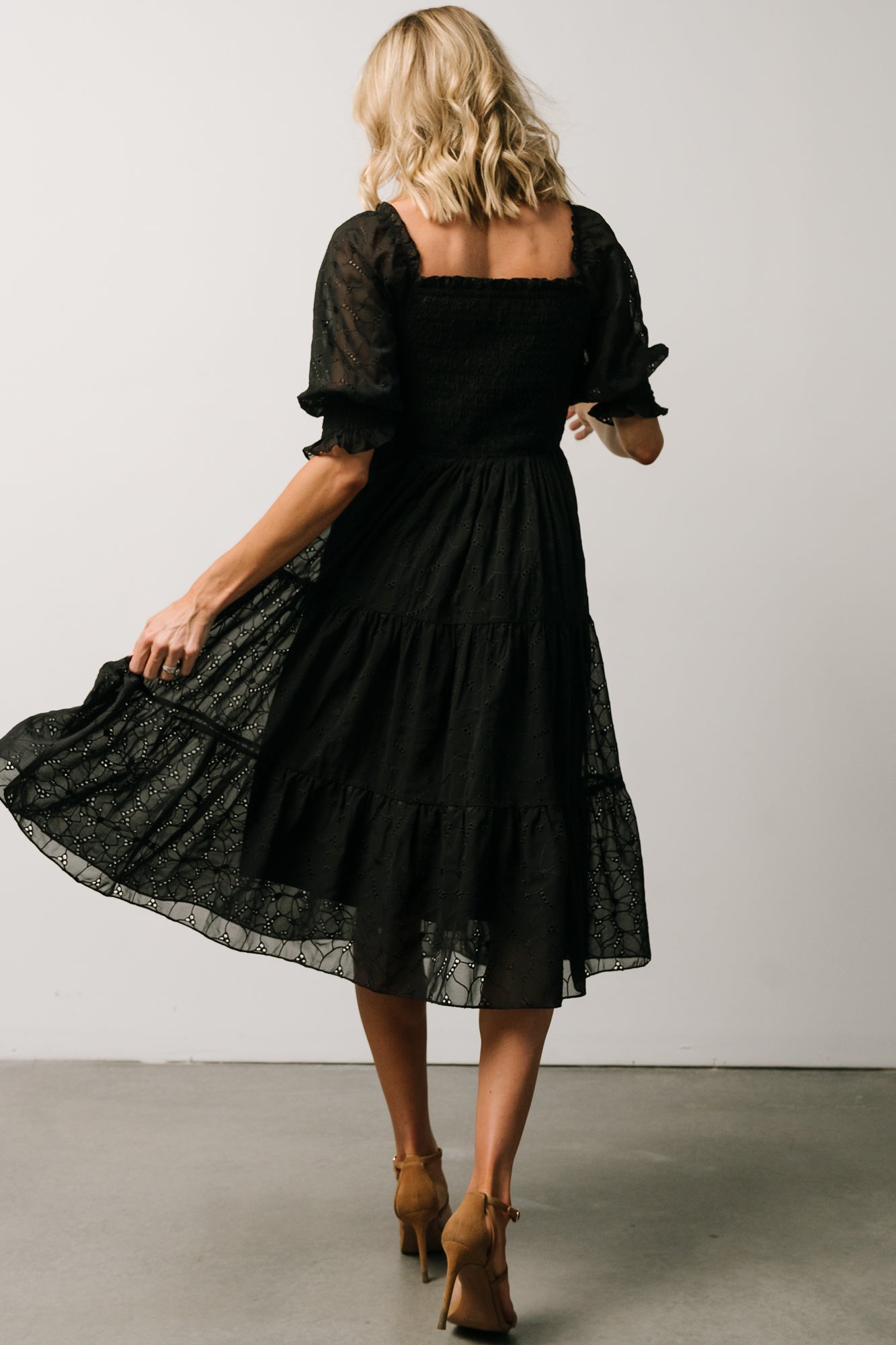 Hazel Eyelet Midi Dress | Black