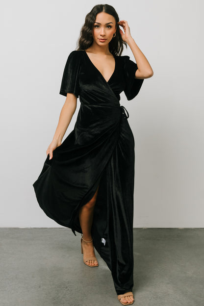 Meghan Velvet Wrap Maxi Dress | Black