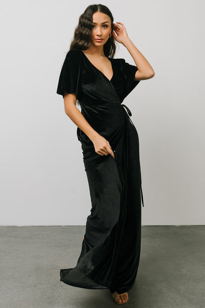 Meghan Velvet Wrap Maxi Dress | Black