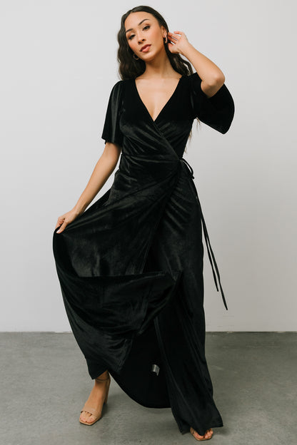 Meghan Velvet Wrap Maxi Dress | Black