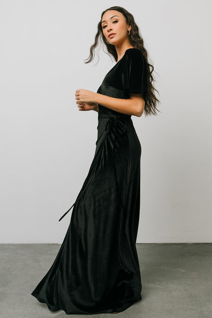 Meghan Velvet Wrap Maxi Dress | Black