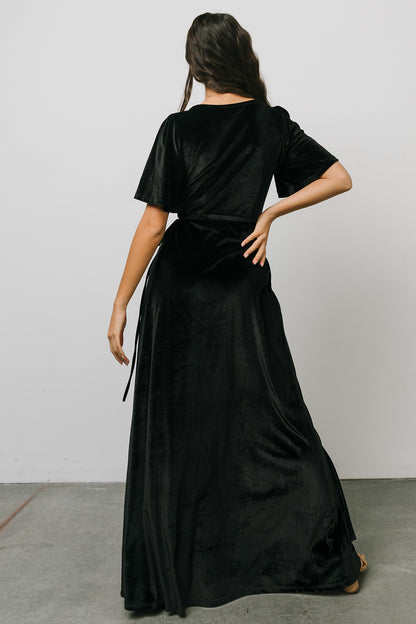 Meghan Velvet Wrap Maxi Dress | Black