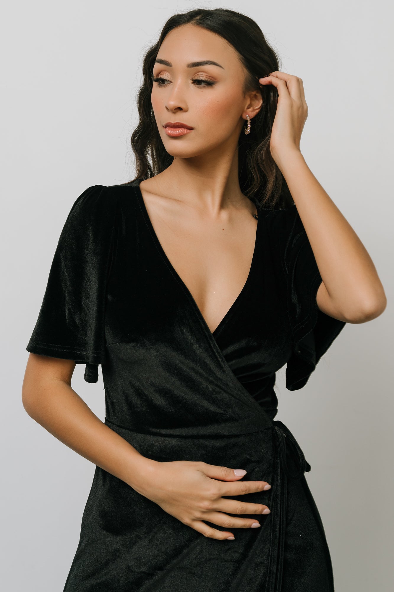 Meghan Velvet Wrap Maxi Dress | Black