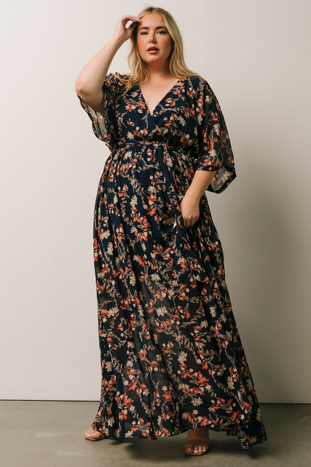 Kia Kimono Maxi Dress | Dark Blue Floral | Baltic Born