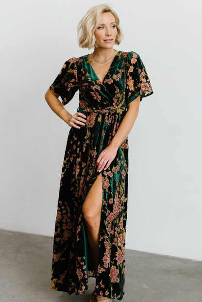 Uma Velvet Maxi Dress | Green Floral