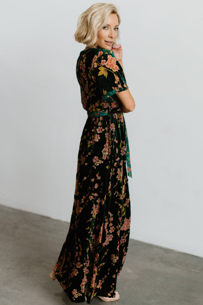 Uma Velvet Maxi Dress | Green Floral | Baltic Born