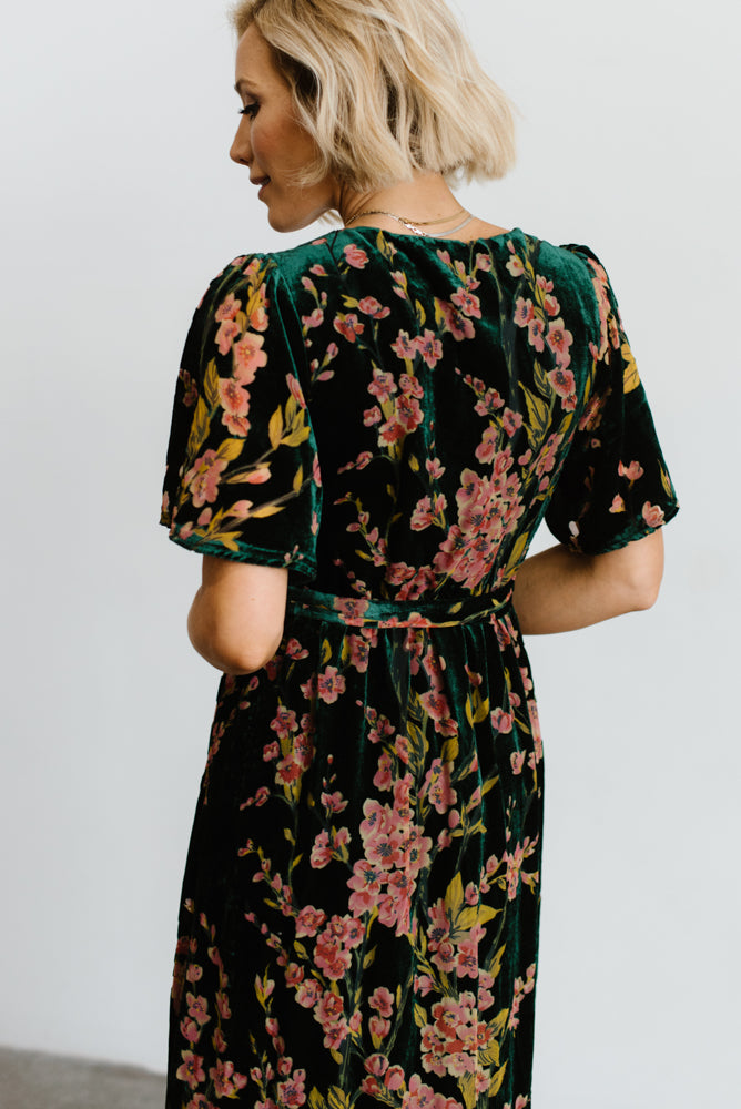 Uma Velvet Maxi Dress | Green Floral