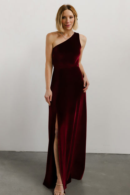 Tatiana Velvet One Shoulder Maxi Dress | Merlot