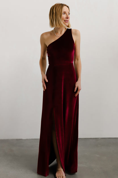 Tatiana Velvet One Shoulder Maxi Dress | Merlot