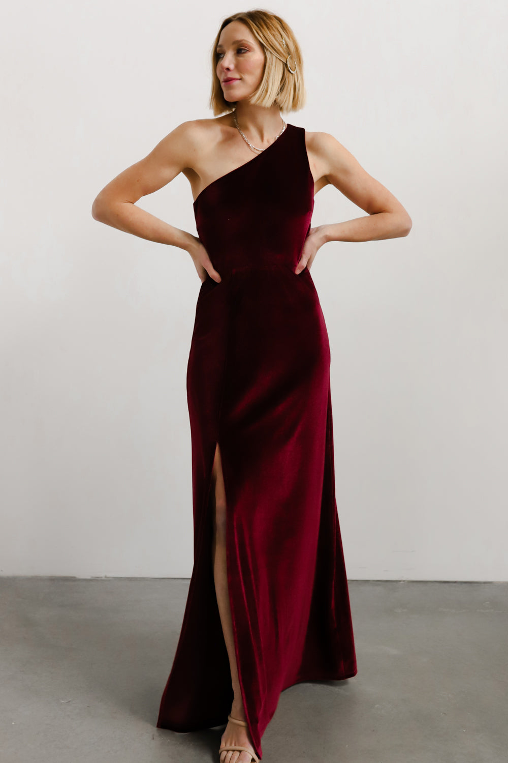 Tatiana Velvet One Shoulder Maxi Dress | Merlot