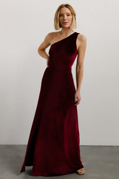 Tatiana Velvet One Shoulder Maxi Dress | Merlot