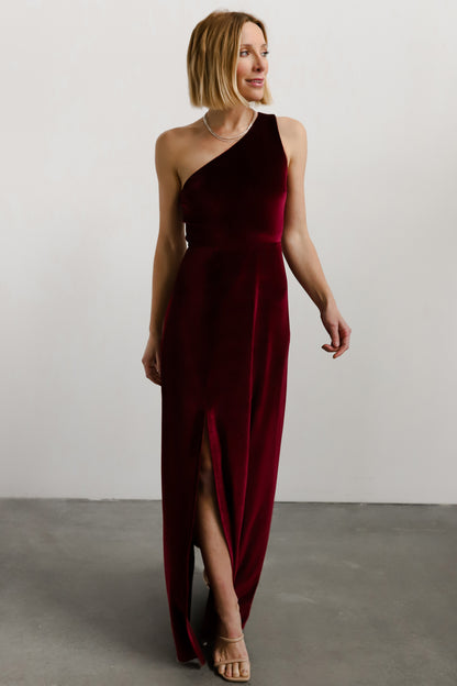 Tatiana Velvet One Shoulder Maxi Dress | Merlot