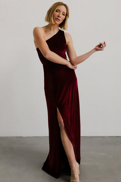 Tatiana Velvet One Shoulder Maxi Dress | Merlot