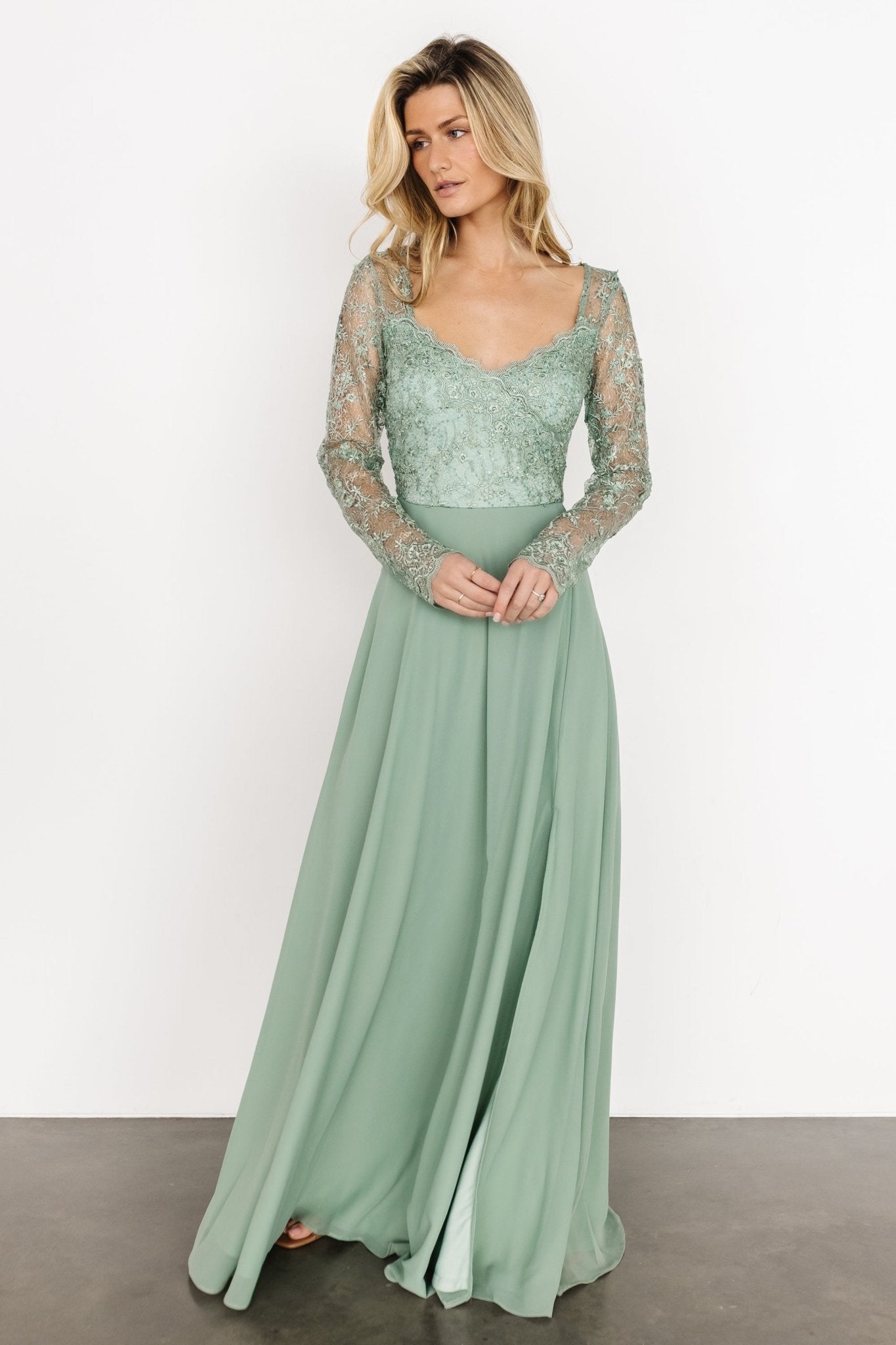 Adalaide Long Sleeve Maxi Dress | Dusty Sage - Baltic Born