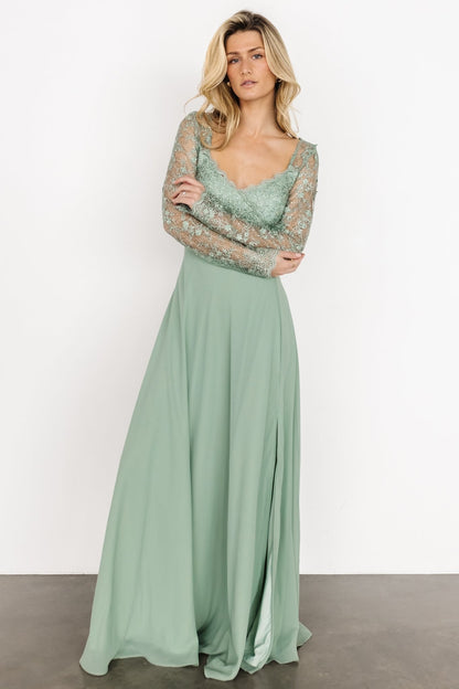 Adalaide Long Sleeve Maxi Dress | Dusty Sage - Baltic Born