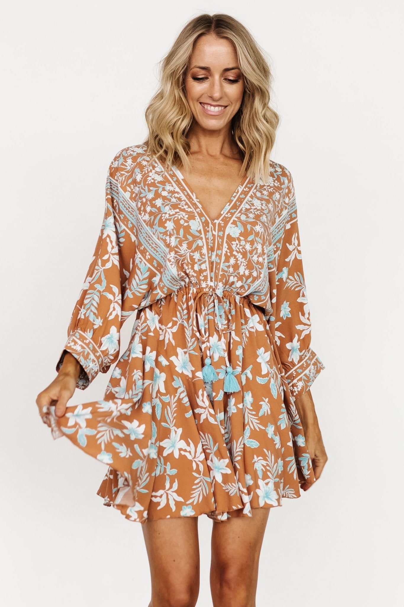 Adria Mini Dress | Camel + Blue - Baltic Born