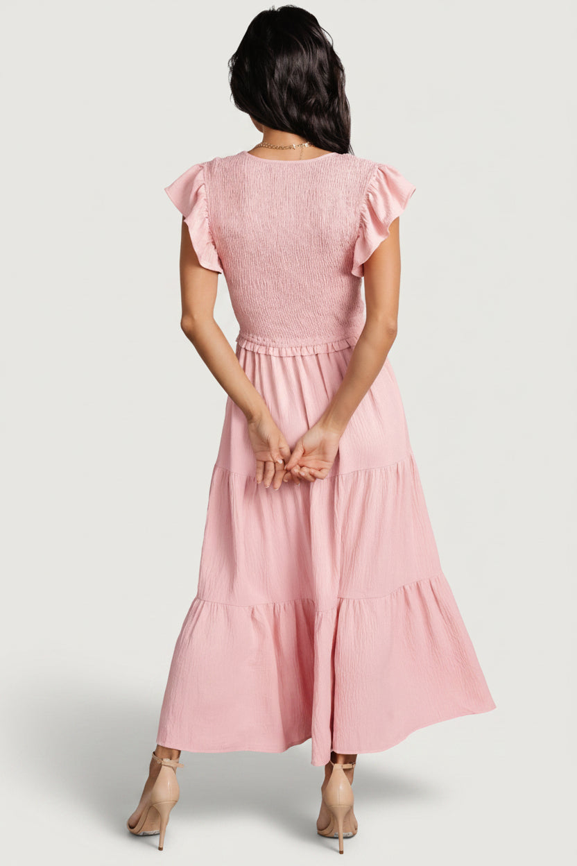 Smocked Tiered Sweetheart Neck Dress | Red