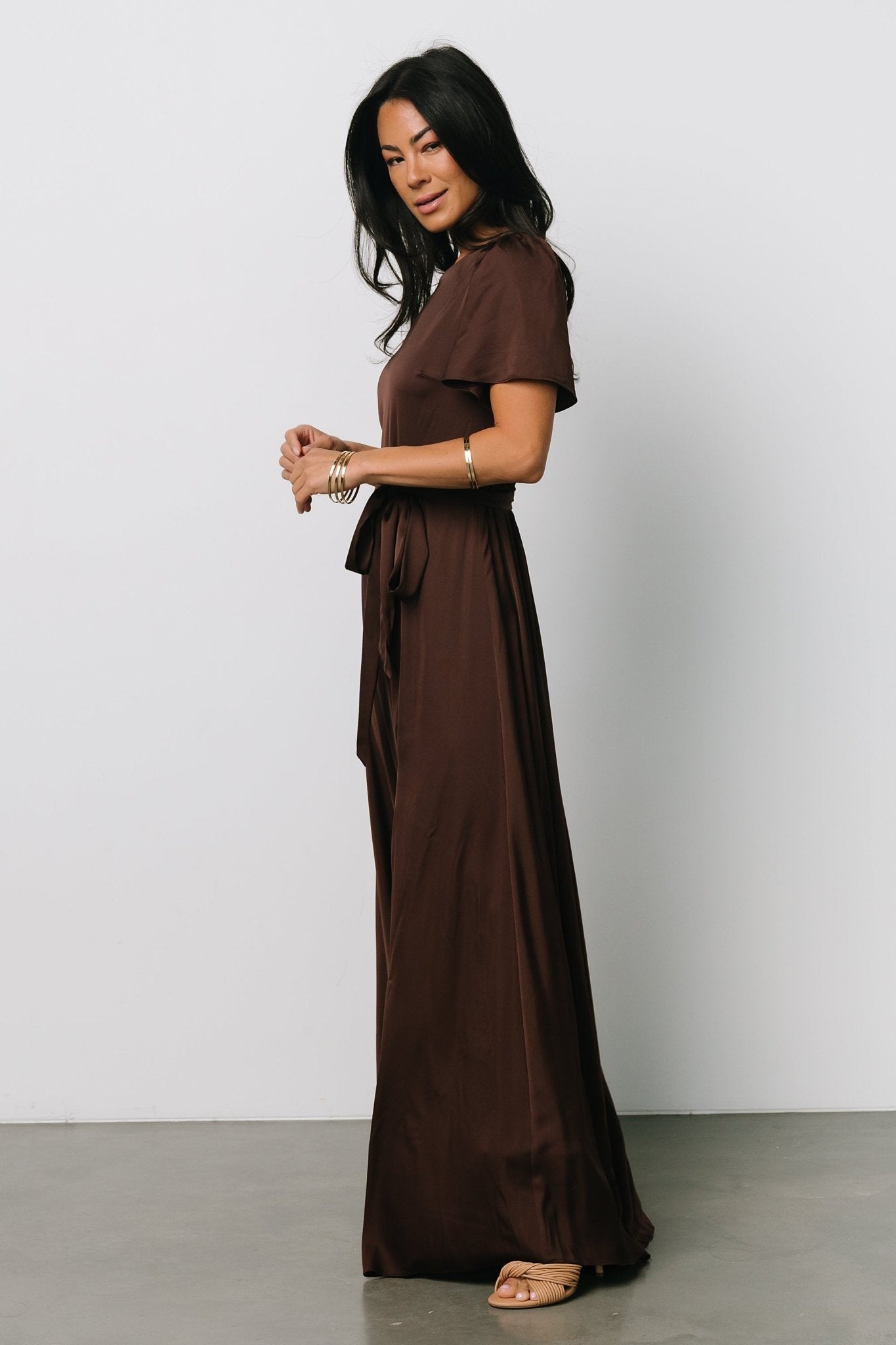 Agnes Satin Maxi Dress | Espresso - Baltic Born