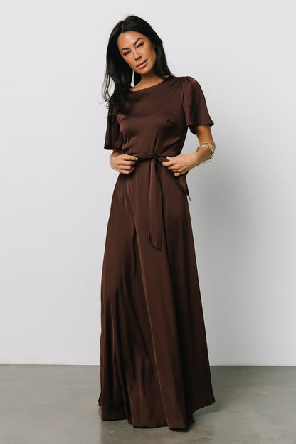 Agnes Satin Maxi Dress | Espresso - Baltic Born