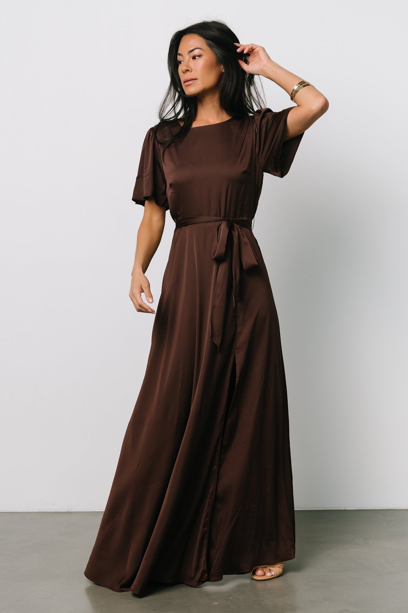 Agnes Satin Maxi Dress | Espresso - Baltic Born