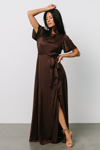 Agnes Satin Maxi Dress | Espresso - Baltic Born