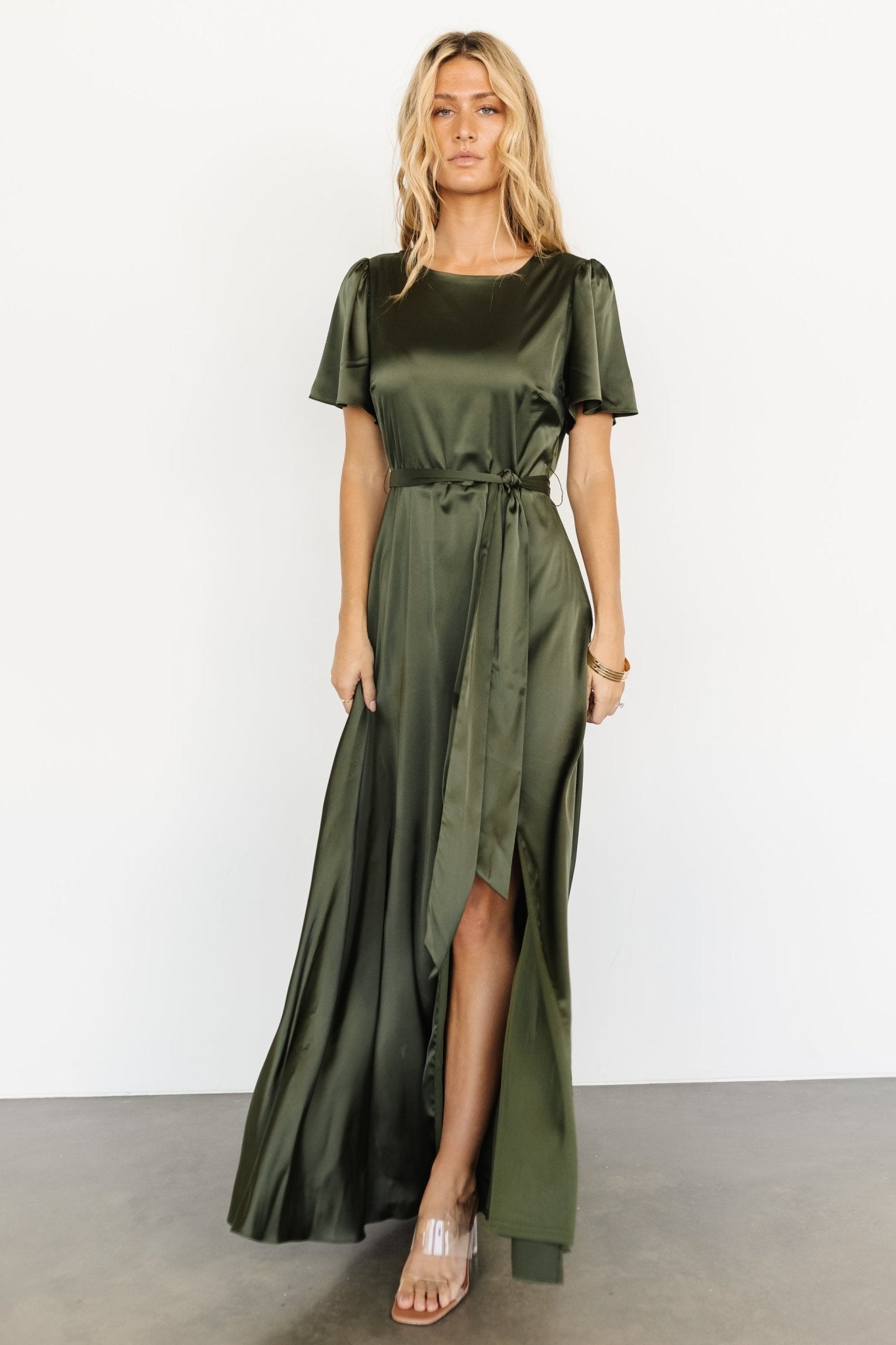 Agnes Satin Maxi Dress | Juniper Green - Baltic Born