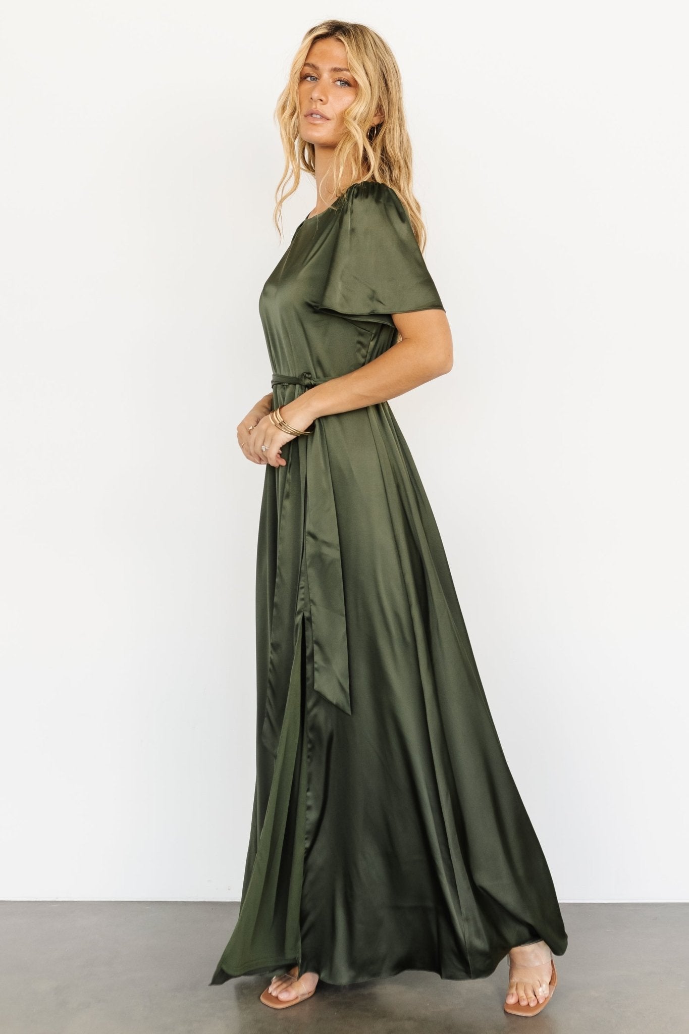 Agnes Satin Maxi Dress | Juniper Green - Baltic Born