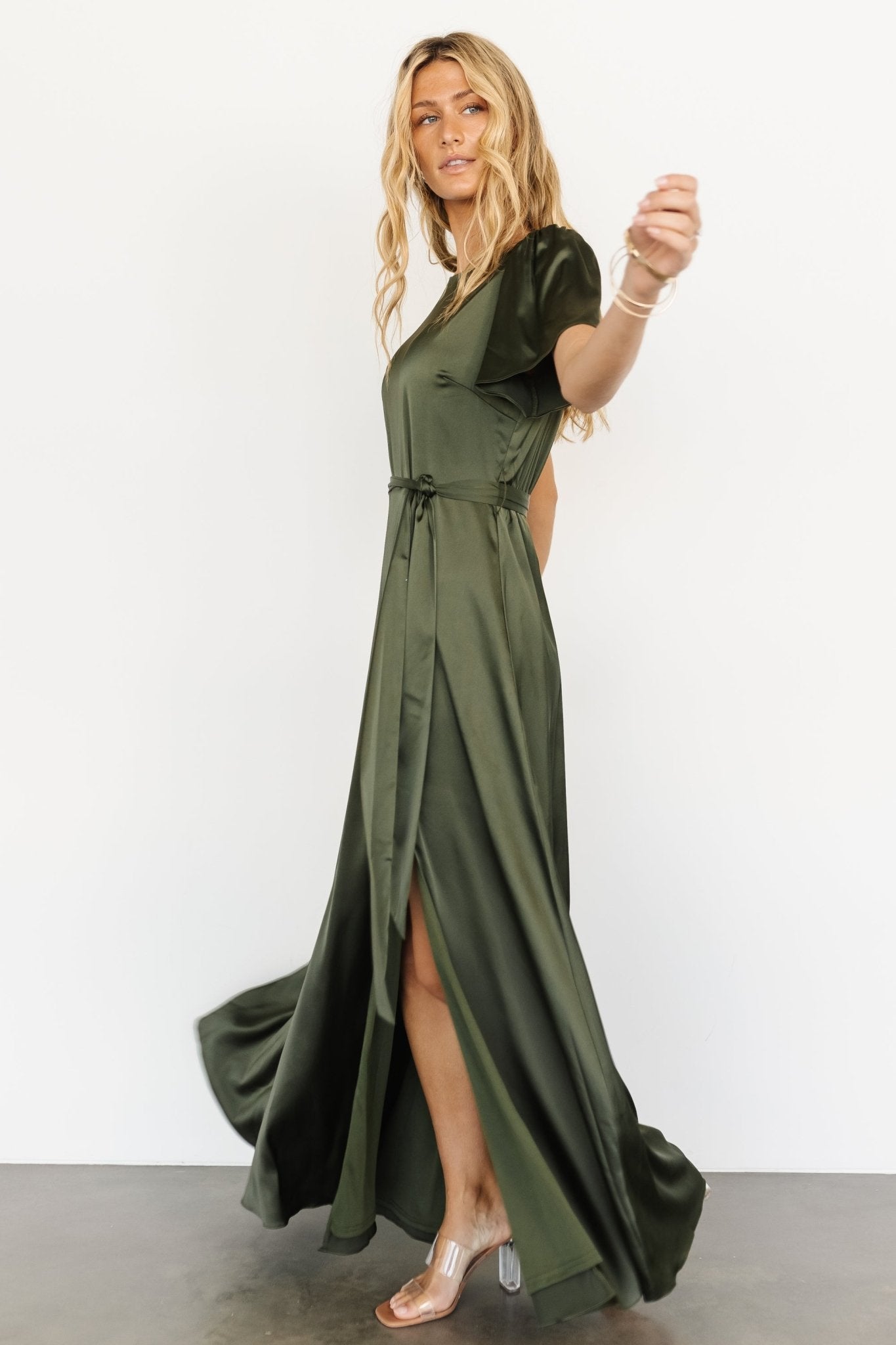 Agnes Satin Maxi Dress | Juniper Green - Baltic Born