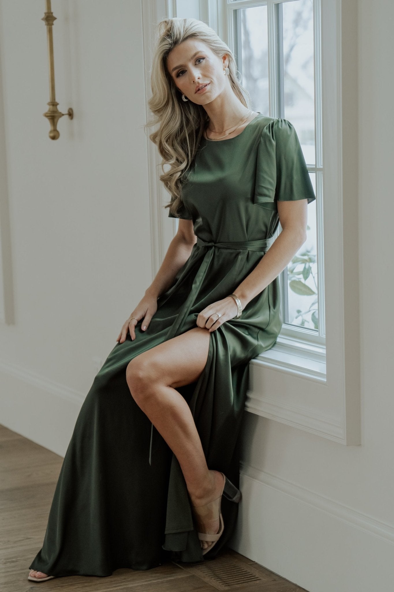 Agnes Satin Maxi Dress | Juniper Green - Baltic Born