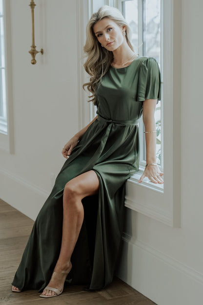 Agnes Satin Maxi Dress | Juniper Green - Baltic Born