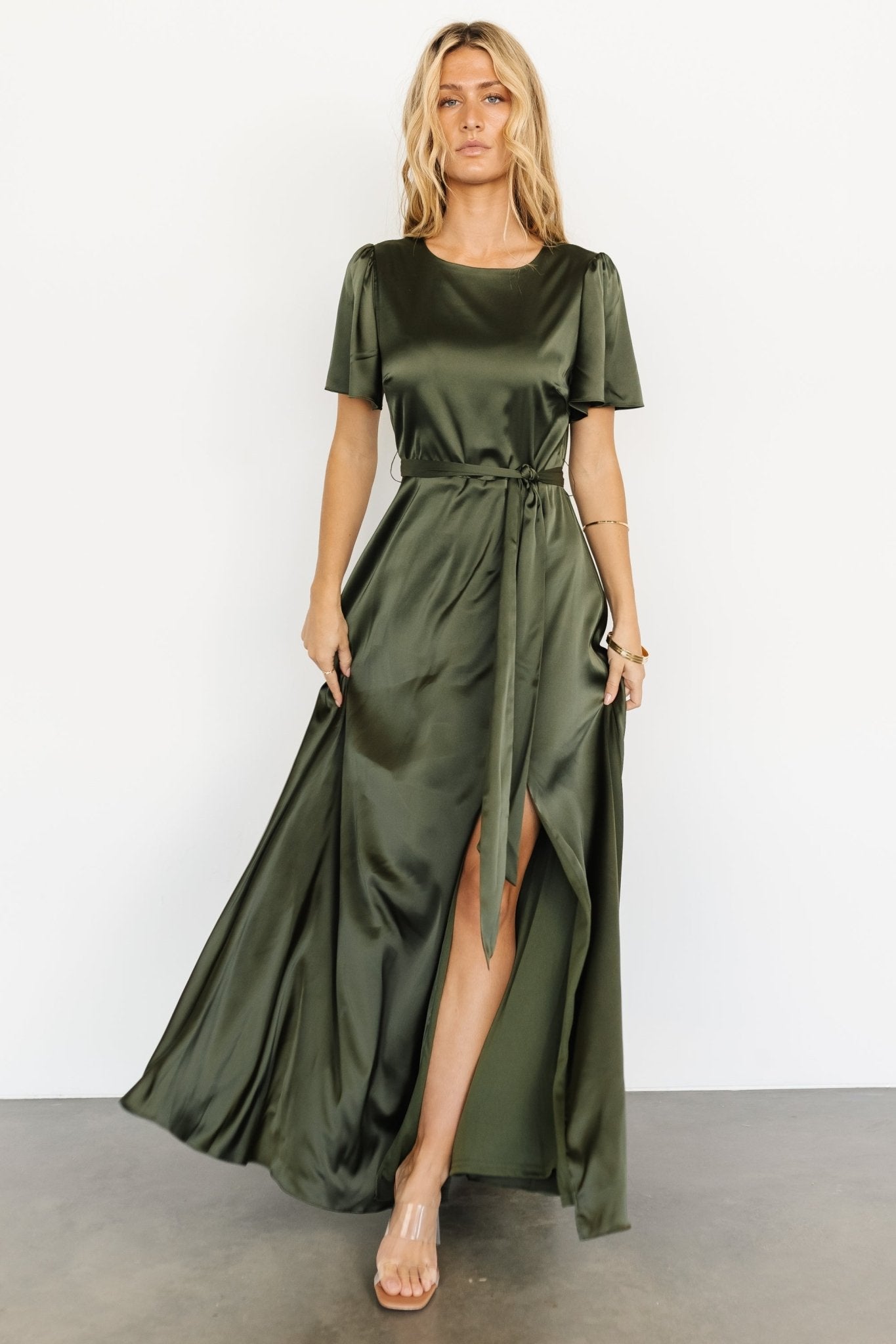 Agnes Satin Maxi Dress | Juniper Green - Baltic Born