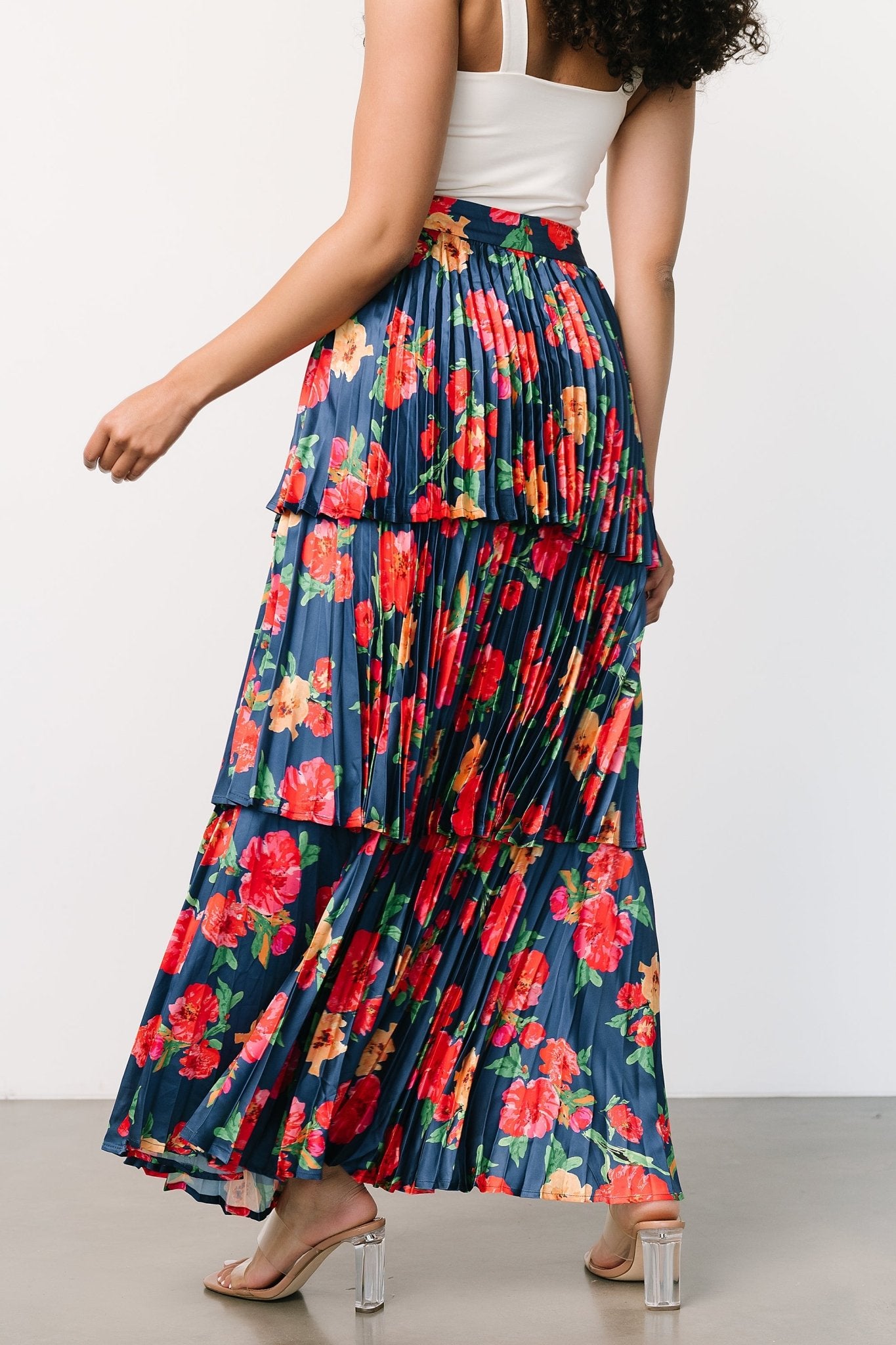 Alaina Tiered Maxi Skirt | Navy Floral | Baltic Born