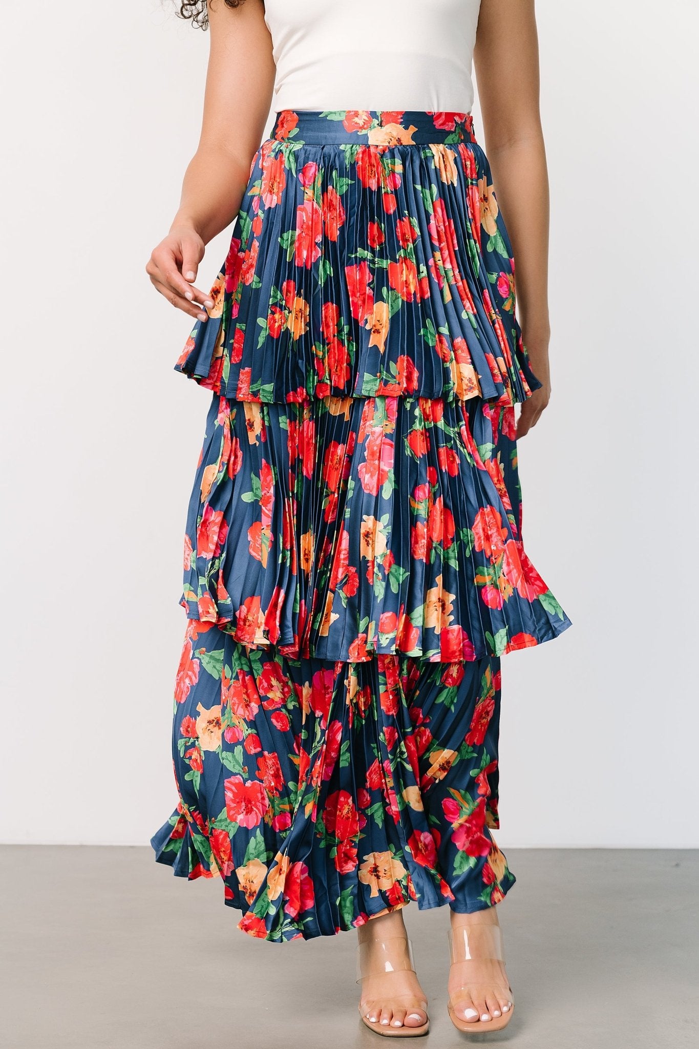 Alaina Tiered Maxi Skirt | Navy Floral | Baltic Born