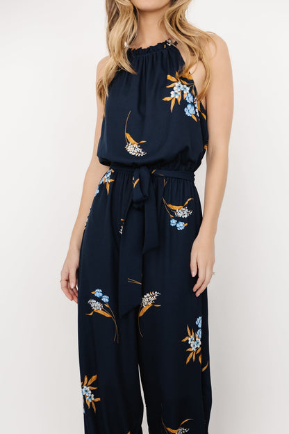 Alameda Halter Jumpsuit | Navy Blue Floral - Baltic Born