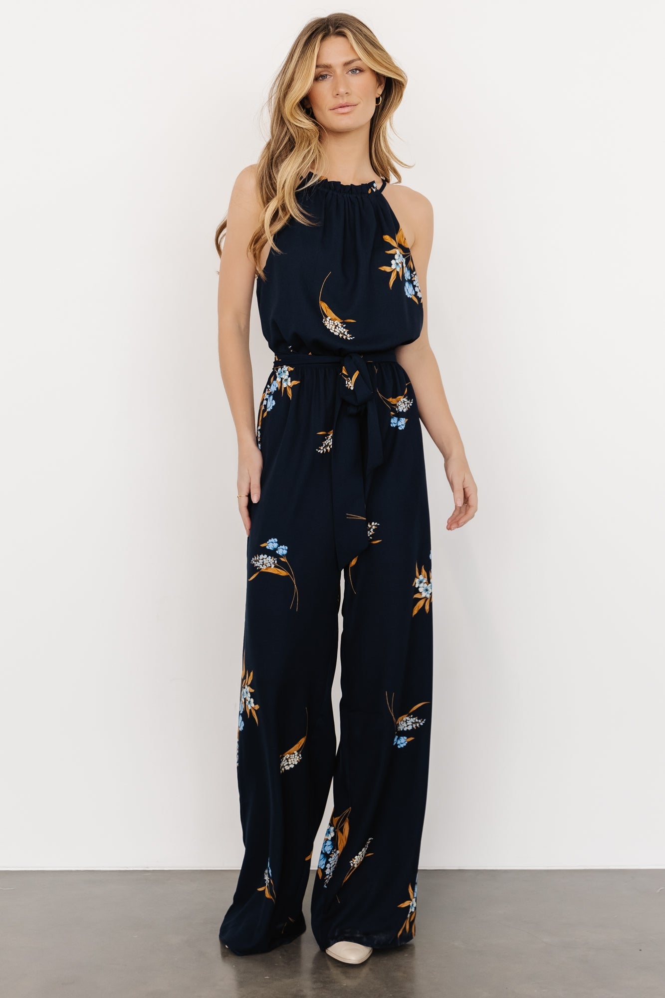 Alameda Halter Jumpsuit | Navy Blue Floral - Baltic Born