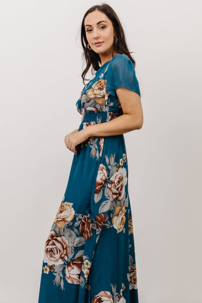 Alexandria Smocked Maxi Dress | Blue Floral - Baltic Born