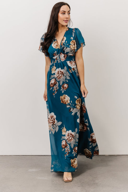 Alexandria Smocked Maxi Dress | Blue Floral - Baltic Born