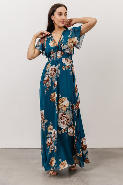 Alexandria Smocked Maxi Dress | Blue Floral - Baltic Born