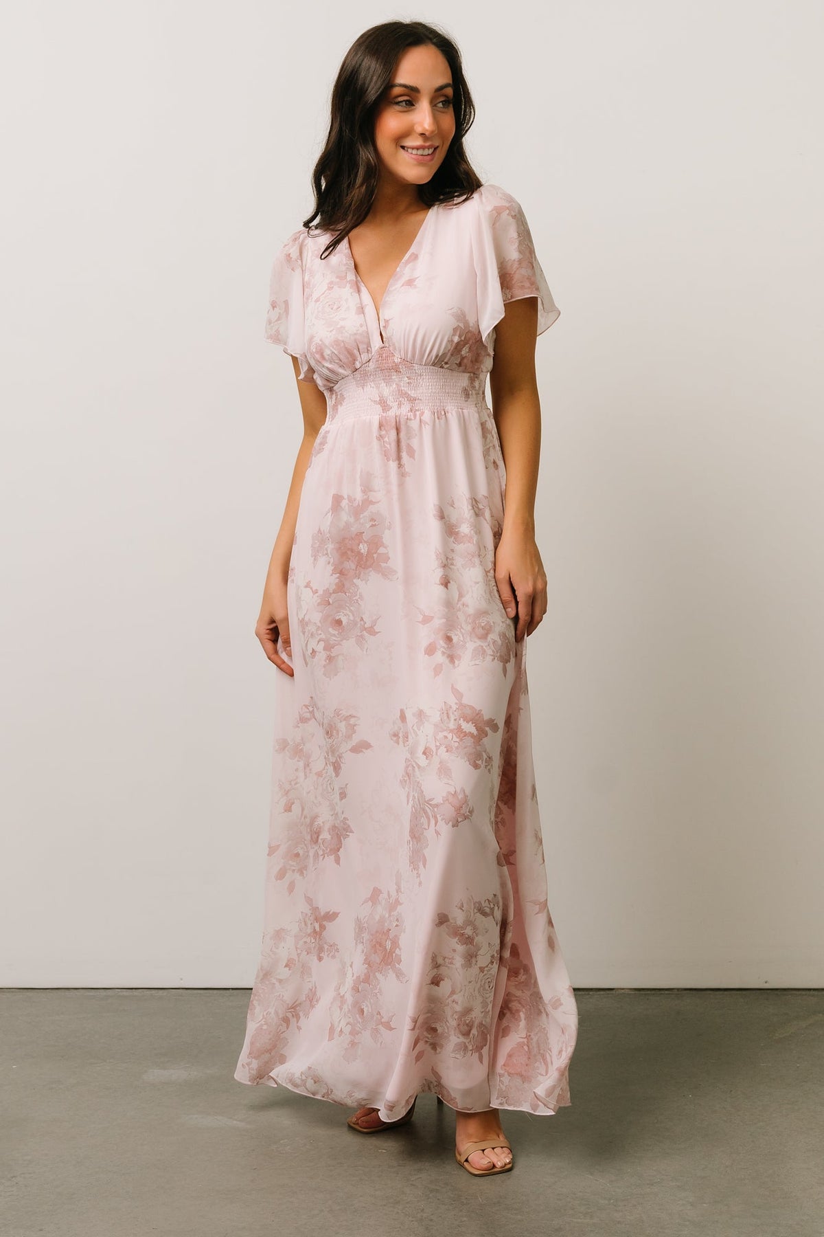 Alexandria Smocked Maxi Dress | Blush Floral | Baltic Born | Gemusterte Kleider