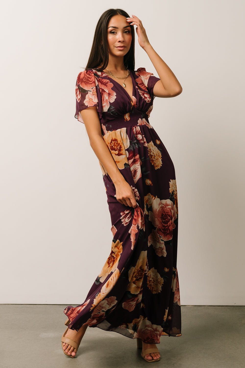 Alexandria Smocked Maxi Dress | Eggplant Floral | Baltic Born