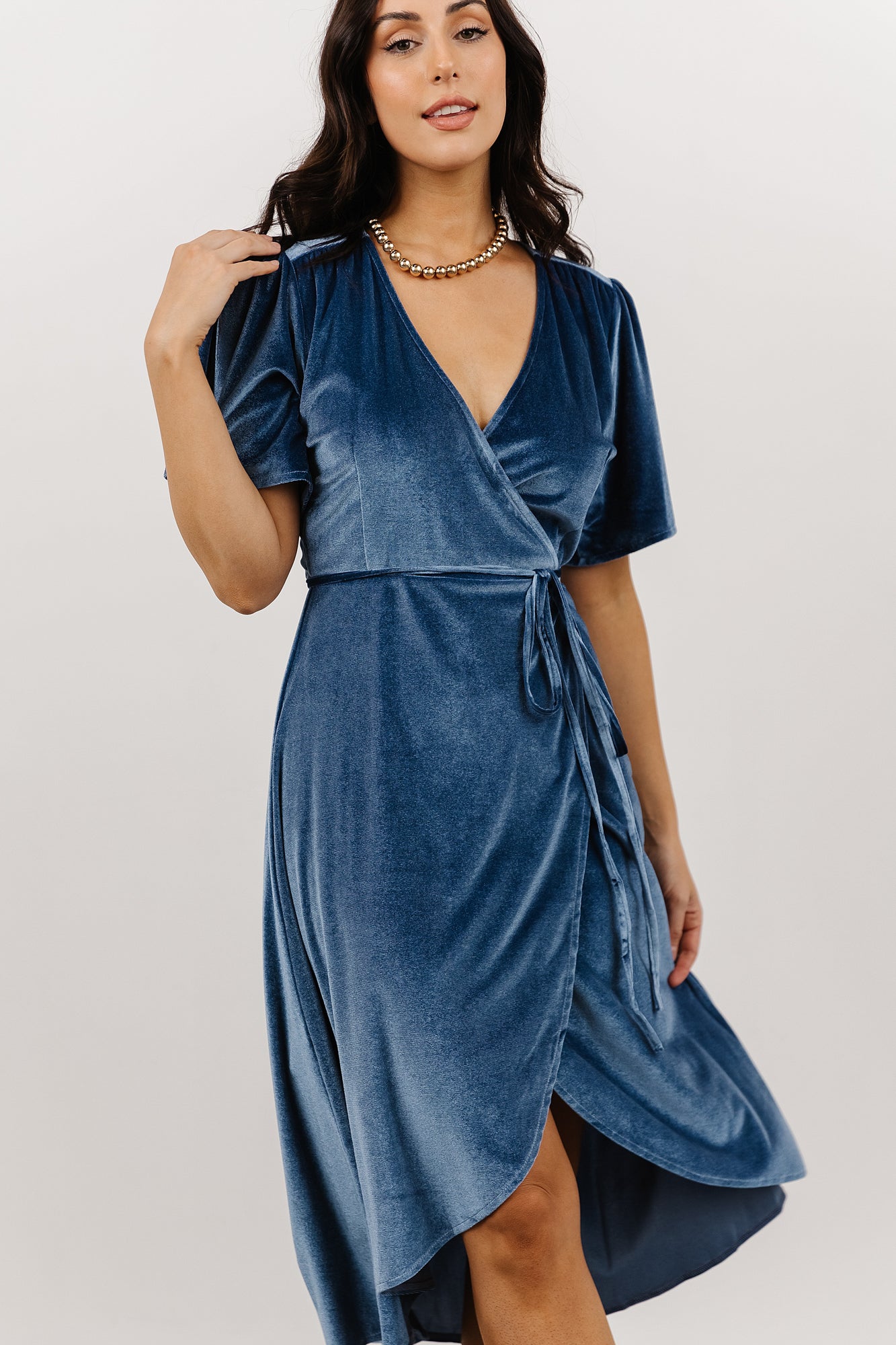 Allison Velvet Midi Wrap Dress | French Blue | Baltic Born