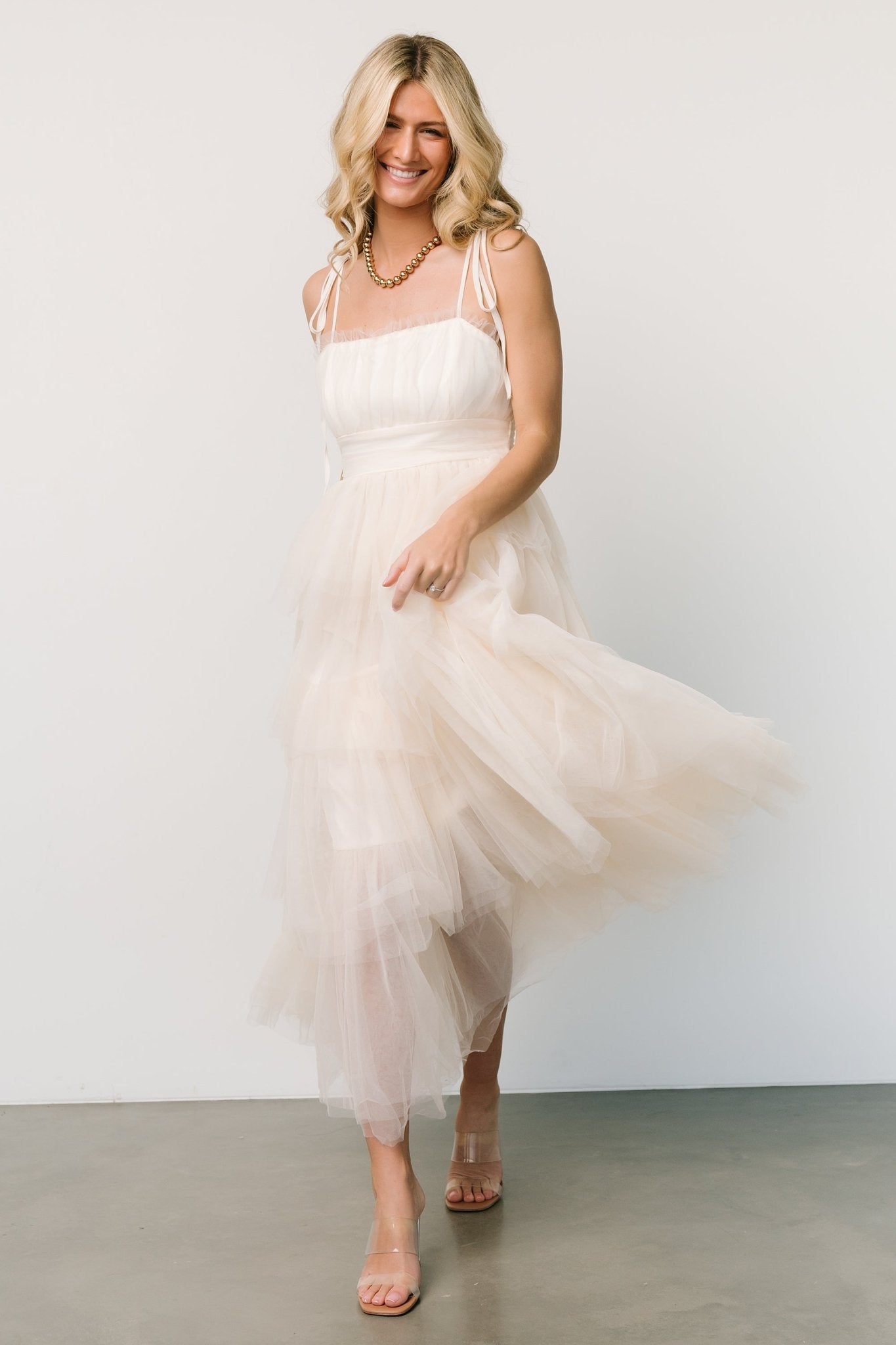 Alora Tulle Tiered Maxi Dress | Cream - Baltic Born