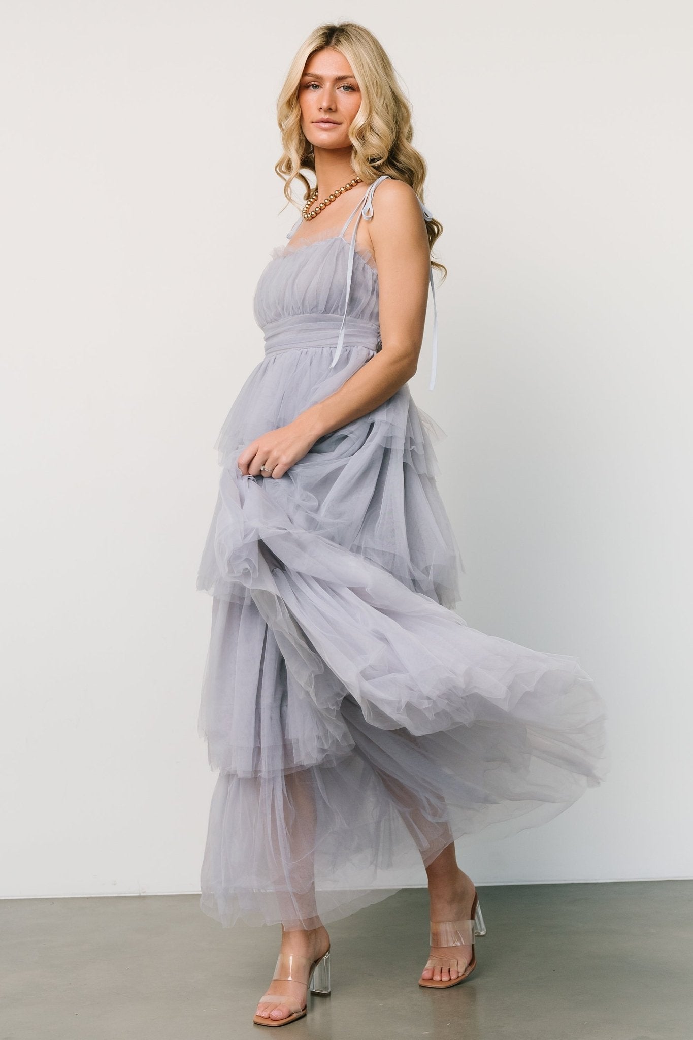 Alora Tulle Tiered Maxi Dress | Dusty Slate - Baltic Born